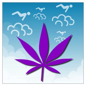 purple cannabis leaf on blue background